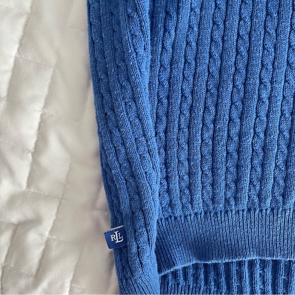 RALPH LAUREN Blue Cerulean Periwinkle 100% Cotton V-neck Sweater - Picture 5 of 6